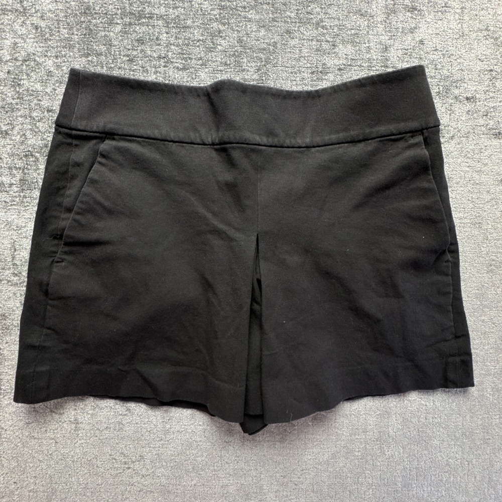 Club Monaco Tailored Pleated Shorts Womens 6 Black Cotton Blend Stretch Back Zip